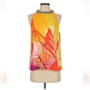 💎 Jennifer Lopez Yellow & Pink Tropical Halter Top with Rhinestone Neckline 💎
